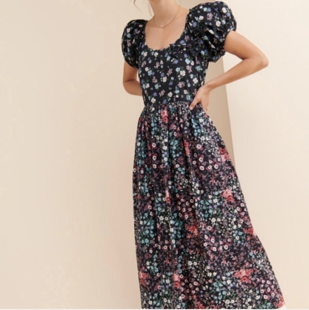 LoveShackFancy Lais Floral Puff Sleeve Midi Dress Size 4